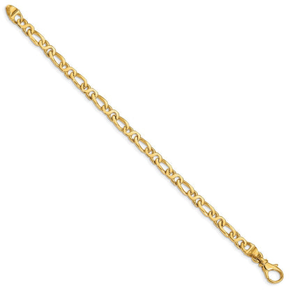 Massiv 14K Gelbgold 4.8mm Hand Poliert Fantasieglieder mit Fantasie Karabinerverschluss Gliederarmband