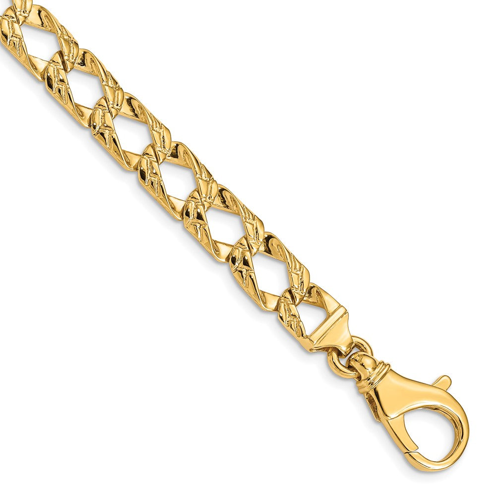 Massiv 14K Gelbgold 8.6mm Hand Poliert Fantasieglieder mit Fantasie Karabinerverschluss Gliederarmband