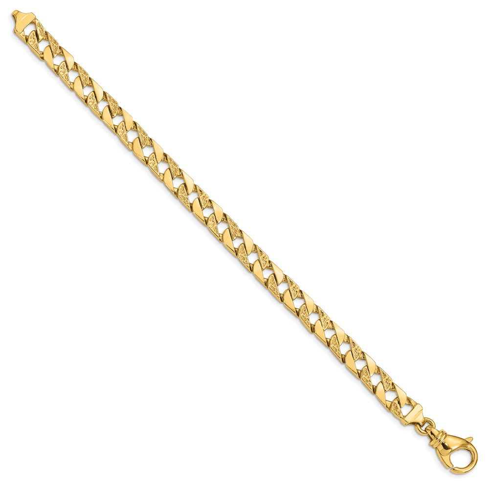 Massiv 14K Gelbgold 7.5mm Hand Poliert Fantasieglieder mit Fantasie Karabinerverschluss Gliederarmband