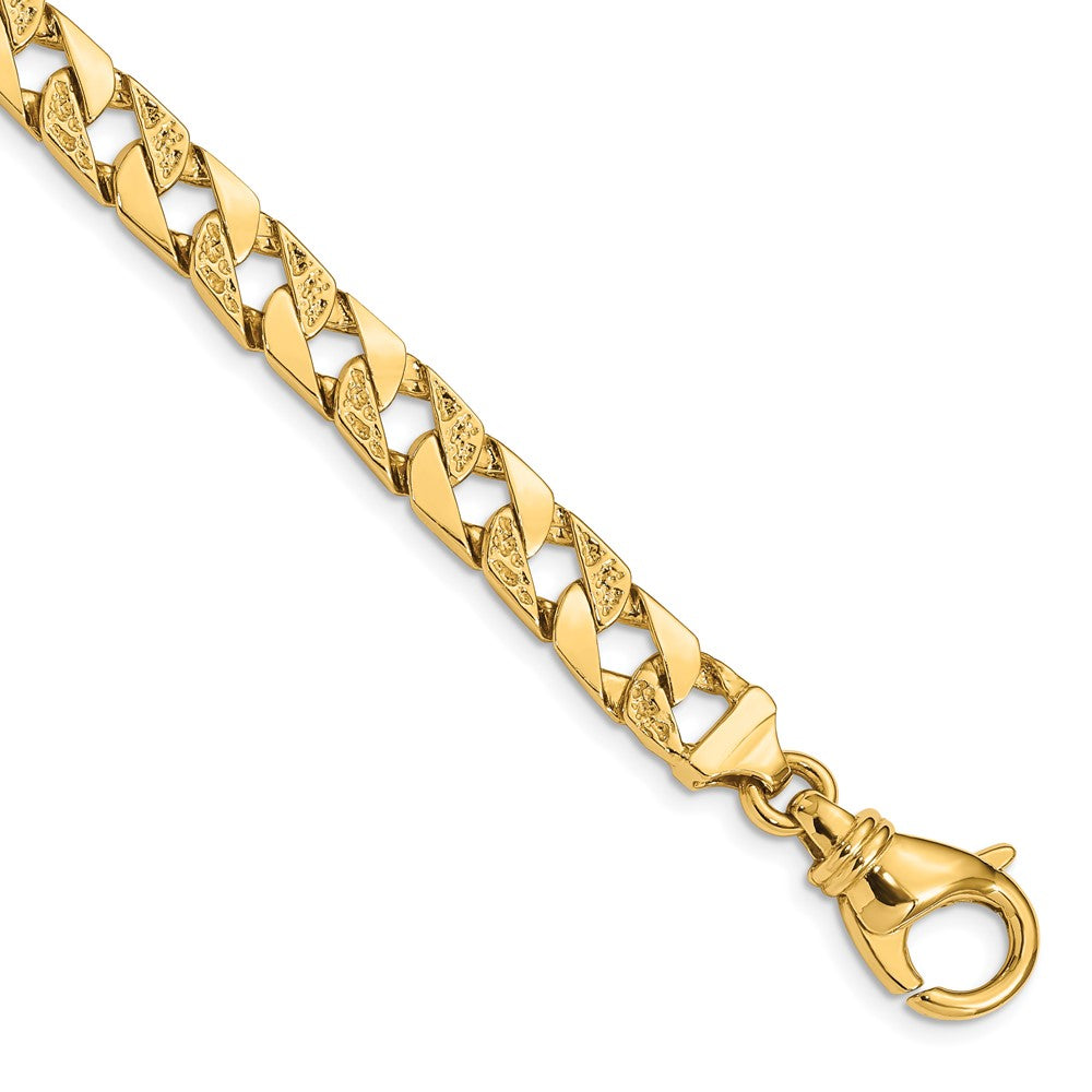 Massiv 14K Gelbgold 7.5mm Hand Poliert Fantasieglieder mit Fantasie Karabinerverschluss Gliederarmband