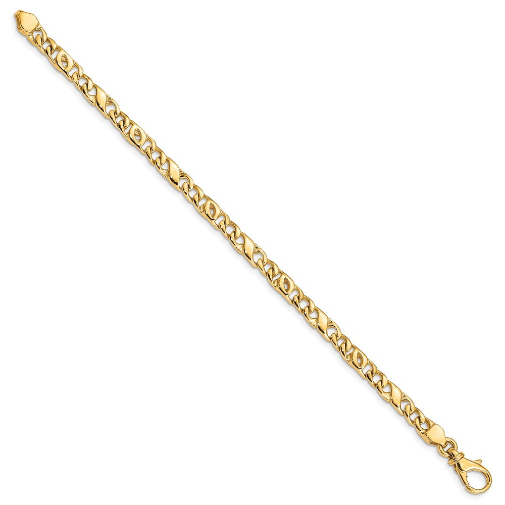 Massiv 14K Gelbgold 4.8mm Hand Poliert Fantasieglieder mit Fantasie Karabinerverschluss Gliederarmband