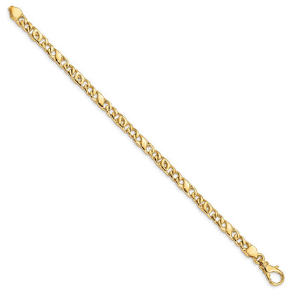 Massiv 14K Gelbgold 4.8mm Hand Poliert Fantasieglieder mit Fantasie Karabinerverschluss Gliederarmband