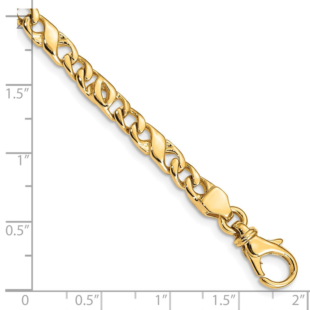 Massiv 14K Gelbgold 4.8mm Hand Poliert Fantasieglieder mit Fantasie Karabinerverschluss Gliederarmband