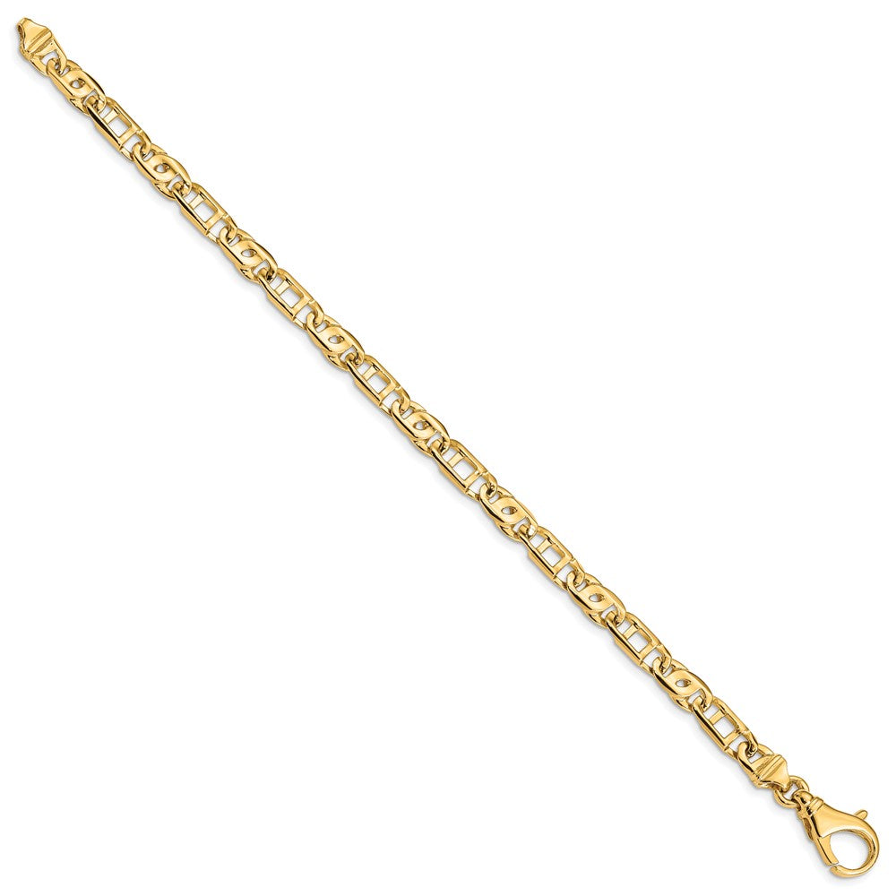 Massiv 14K Gelbgold 5.5mm Hand Poliert Fantasieglieder mit Fantasie Karabinerverschluss Gliederarmband