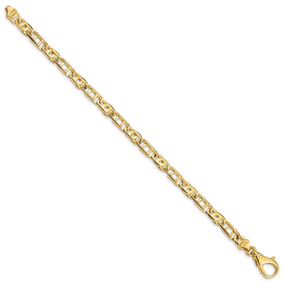 Massiv 14K Gelbgold 5.5mm Hand Poliert Fantasieglieder mit Fantasie Karabinerverschluss Gliederarmband