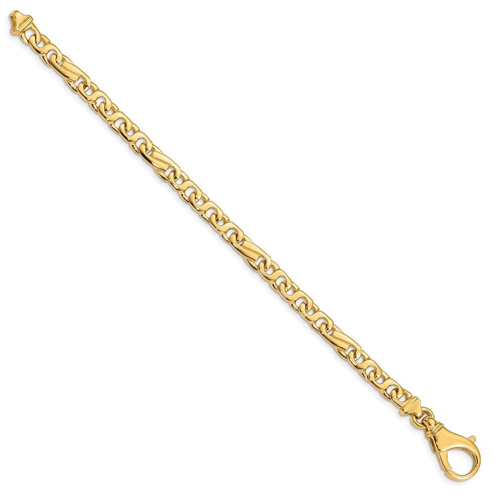 Massiv 14K Gelbgold 5.8mm Hand Poliert Fantasieglieder mit Fantasie Karabinerverschluss Gliederarmband