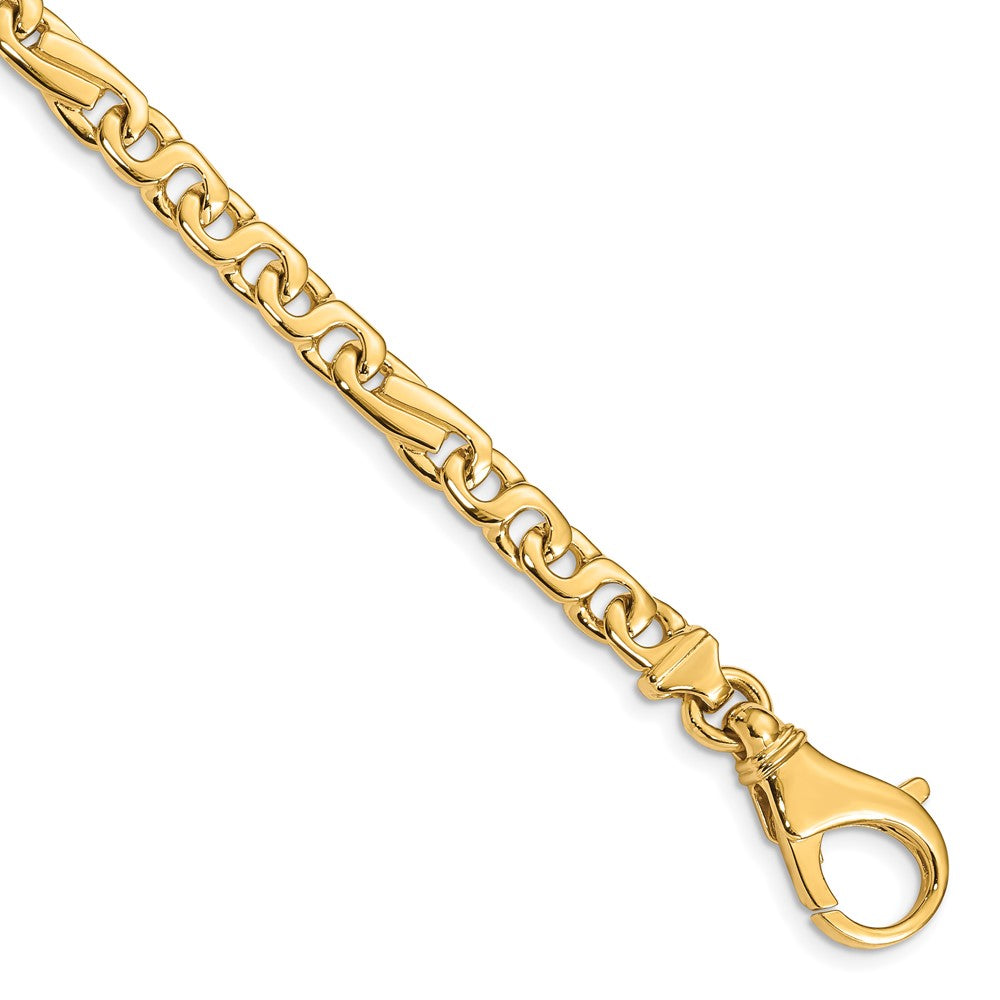 Massiv 14K Gelbgold 5.8mm Hand Poliert Fantasieglieder mit Fantasie Karabinerverschluss Gliederarmband