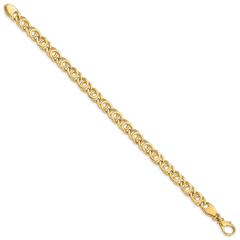 Massiv 14K Gelbgold 7mm Hand Poliert Fantasieglieder mit Fantasie Karabinerverschluss Gliederarmband