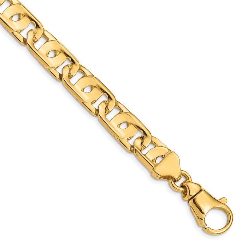 Massiv 14K Gelbgold 10mm Hand Poliert Fantasieglieder mit Fantasie Karabinerverschluss Gliederarmband