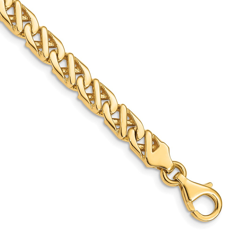Massiv 14K Gelbgold 6.1mm Hand Poliert Fantasieglieder mit Fantasie Karabinerverschluss Gliederarmband