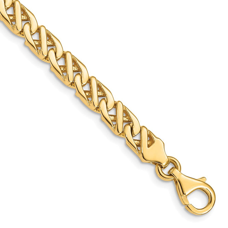 Massiv 14K Gelbgold 6.1mm Hand Poliert Fantasieglieder mit Fantasie Karabinerverschluss Gliederarmband