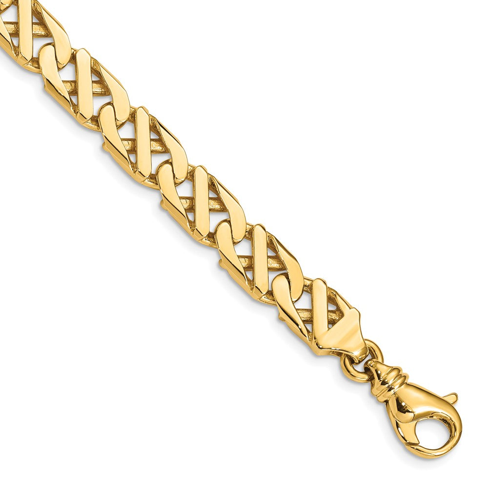 Massiv 14K Gelbgold 7.9mm Hand Poliert Fantasieglieder mit Fantasie Karabinerverschluss Gliederarmband
