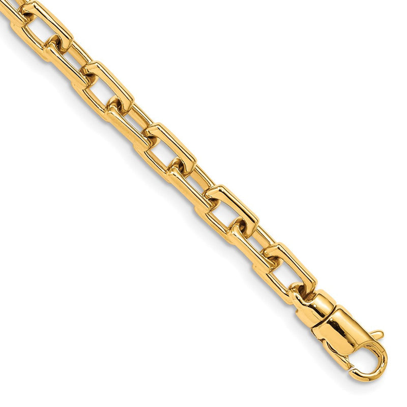Massiv 14K Gelbgold 5mm Hand Poliert Fantasieglieder mit Karabinerverschluss Gliederarmband
