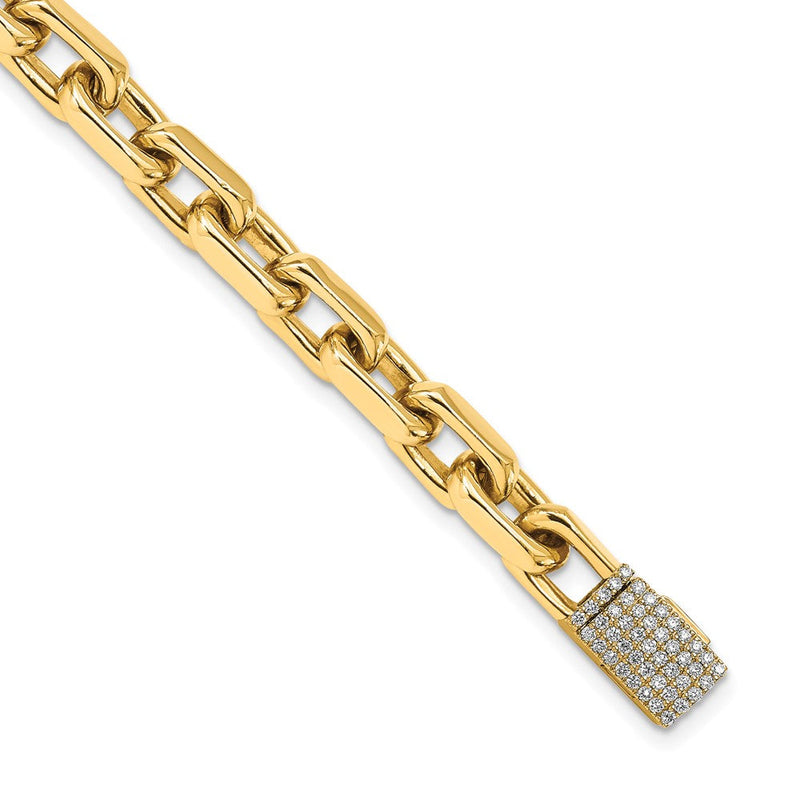 14K Gelbgold 7mm Hand-polished Fantasieglieder Diamant Verschluss Gliederarmband