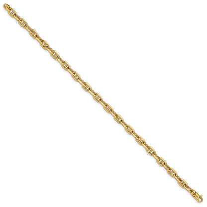 Massiv 14K Gelbgold 5.1mm Hand Poliert Fantasieglieder mit Karabinerverschluss Gliederarmband