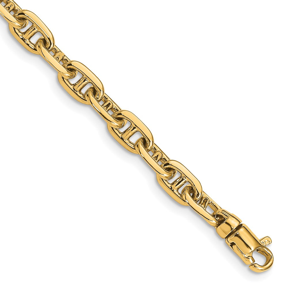 Massiv 14K Gelbgold 5.1mm Hand Poliert Fantasieglieder mit Karabinerverschluss Gliederarmband