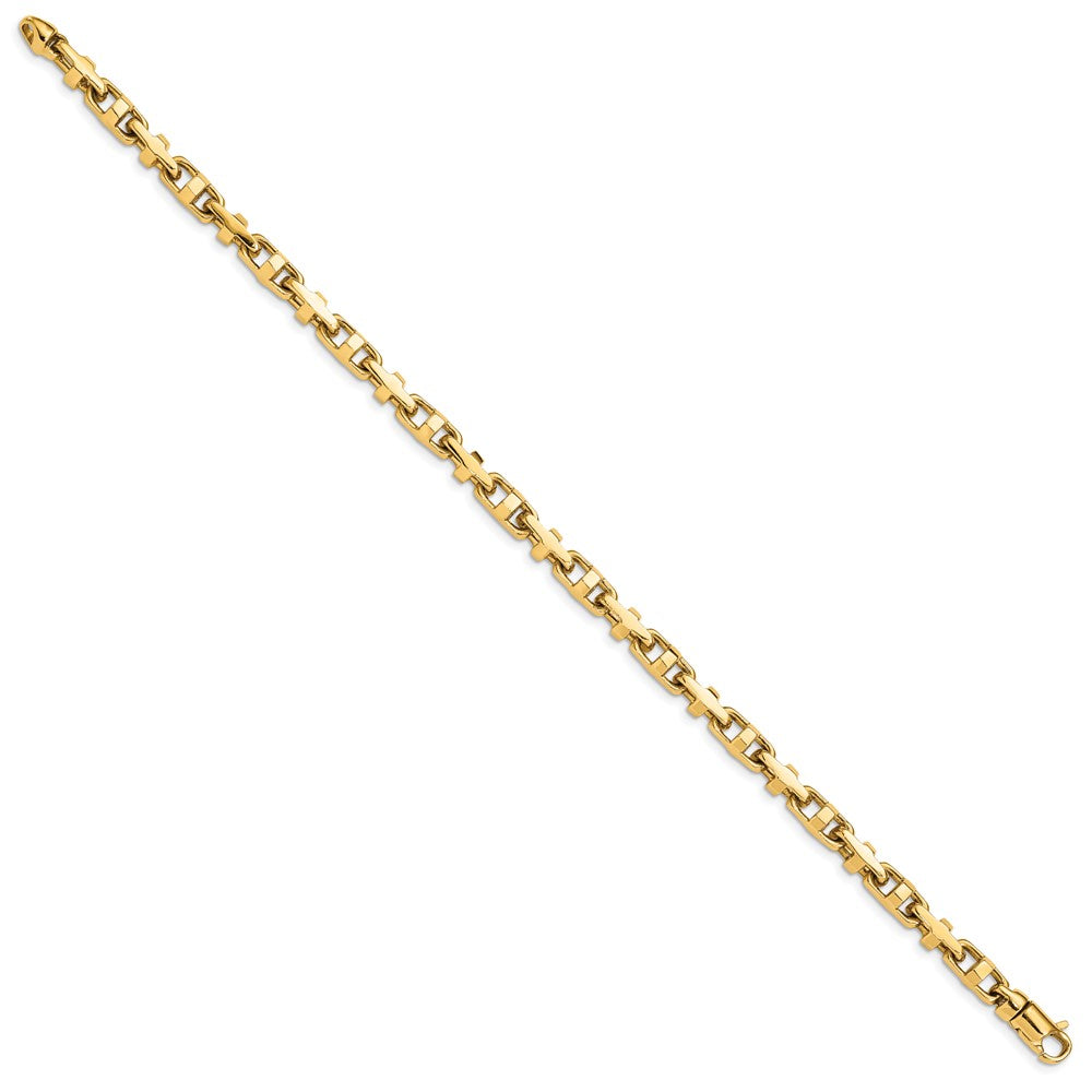 Massiv 14K Gelbgold 5mm Hand Poliert Fantasieglieder mit Karabinerverschluss Gliederarmband