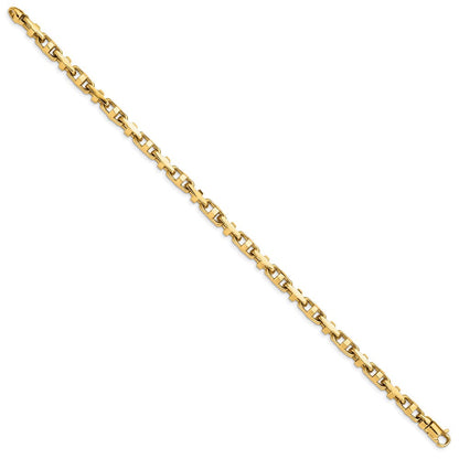 Massiv 14K Gelbgold 5mm Hand Poliert Fantasieglieder mit Karabinerverschluss Gliederarmband