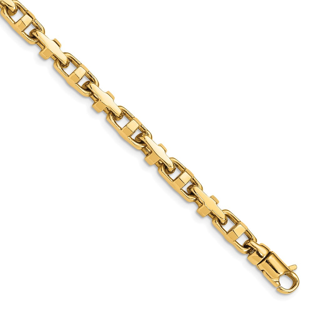 Massiv 14K Gelbgold 5mm Hand Poliert Fantasieglieder mit Karabinerverschluss Gliederarmband