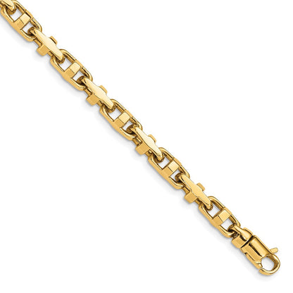 Massiv 14K Gelbgold 5mm Hand Poliert Fantasieglieder mit Karabinerverschluss Gliederarmband
