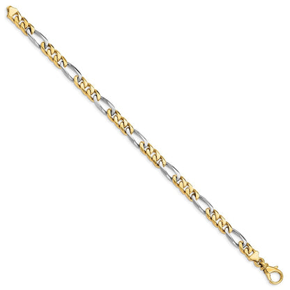 Massiv 14K Bicolor Gold 6.1mm Hand Poliert Fantasieglieder mit Fantasie Karabinerverschluss Gliederarmband
