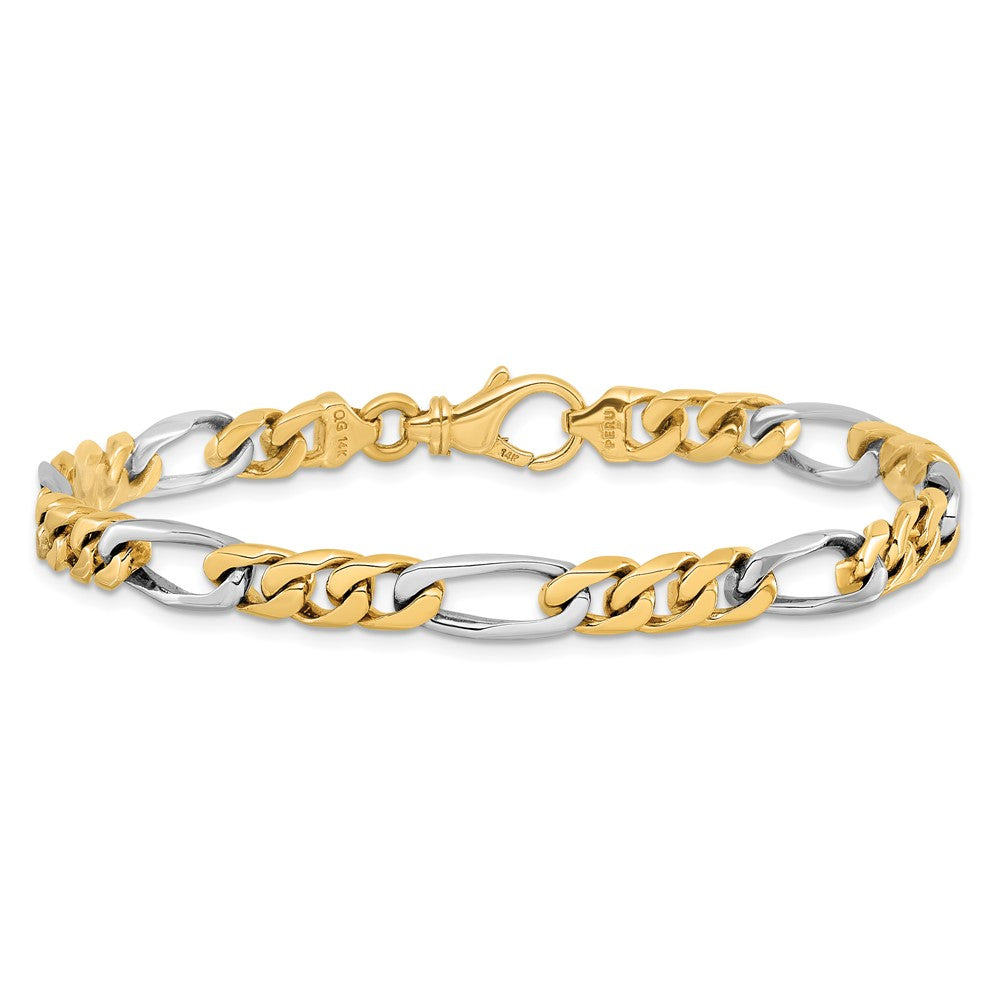 Massiv 14K Bicolor Gold 6.1mm Hand Poliert Fantasieglieder mit Fantasie Karabinerverschluss Gliederarmband