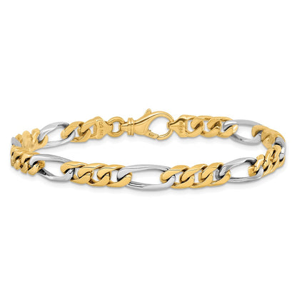 Massiv 14K Bicolor Gold 6.1mm Hand Poliert Fantasieglieder mit Fantasie Karabinerverschluss Gliederarmband