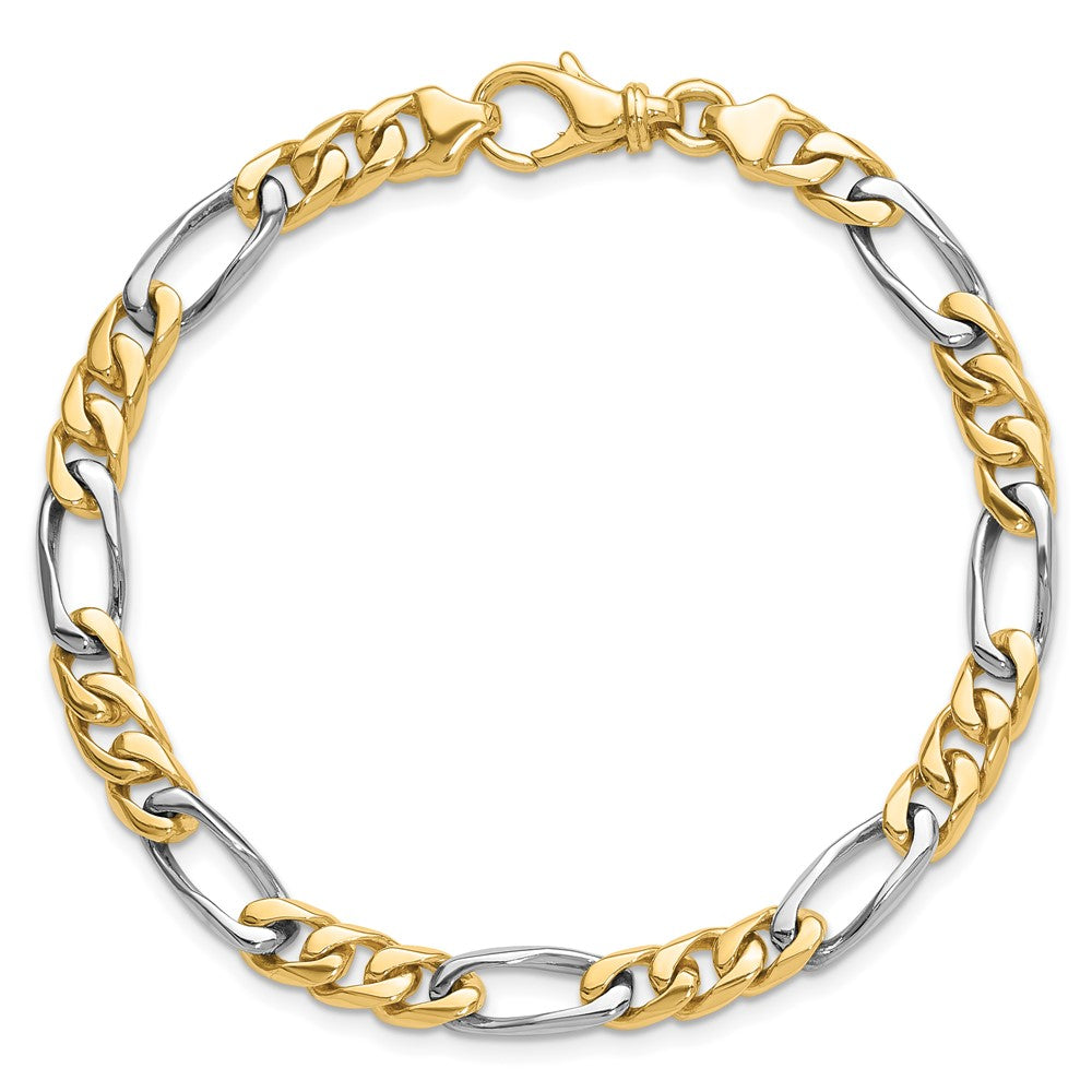 Massiv 14K Bicolor Gold 6.1mm Hand Poliert Fantasieglieder mit Fantasie Karabinerverschluss Gliederarmband