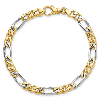 Massiv 14K Bicolor Gold 6.1mm Hand Poliert Fantasieglieder mit Fantasie Karabinerverschluss Gliederarmband