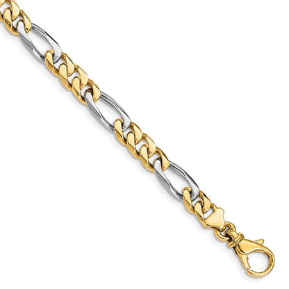 Massiv 14K Bicolor Gold 6.1mm Hand Poliert Fantasieglieder mit Fantasie Karabinerverschluss Gliederarmband
