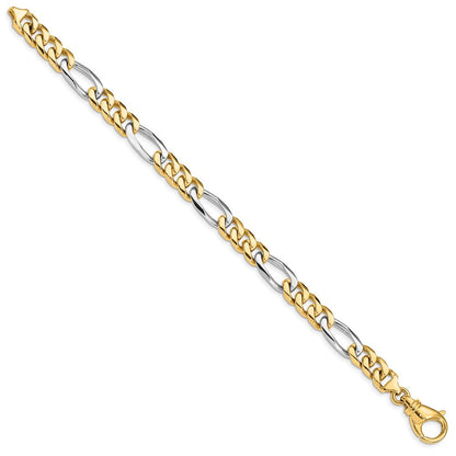 Massiv 14K Bicolor Gold 7.85mm Hand Poliert Fantasieglieder mit Fantasie Karabinerverschluss Gliederarmband