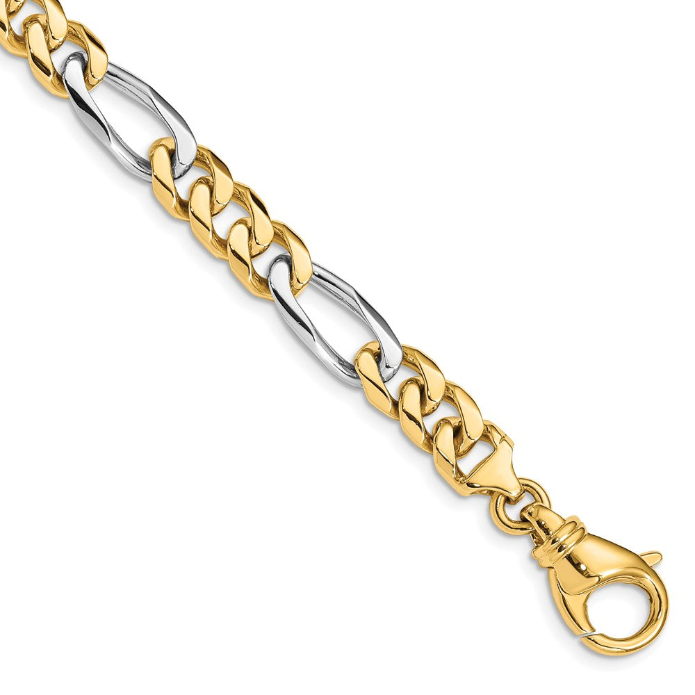 Massiv 14K Bicolor Gold 7.85mm Hand Poliert Fantasieglieder mit Fantasie Karabinerverschluss Gliederarmband
