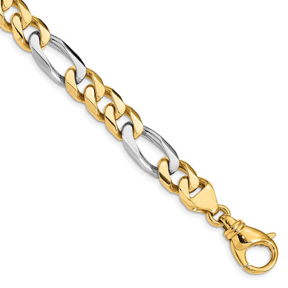 Massiv 14K Bicolor Gold 8.5mm Hand Poliert Fantasieglieder mit Fantasie Karabinerverschluss Gliederarmband