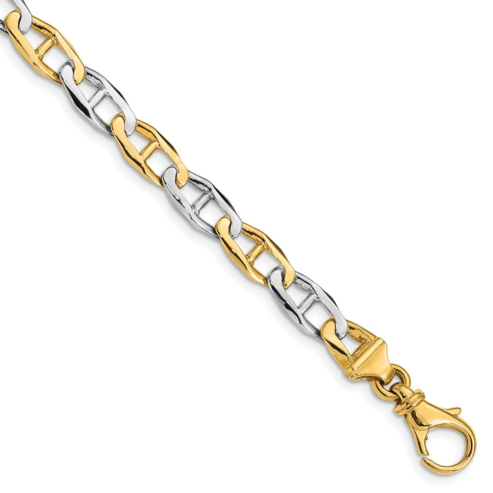 Massiv 14K Bicolor Gold 6.5mm Hand Poliert Fantasieglieder mit Fantasie Karabinerverschluss Gliederarmband