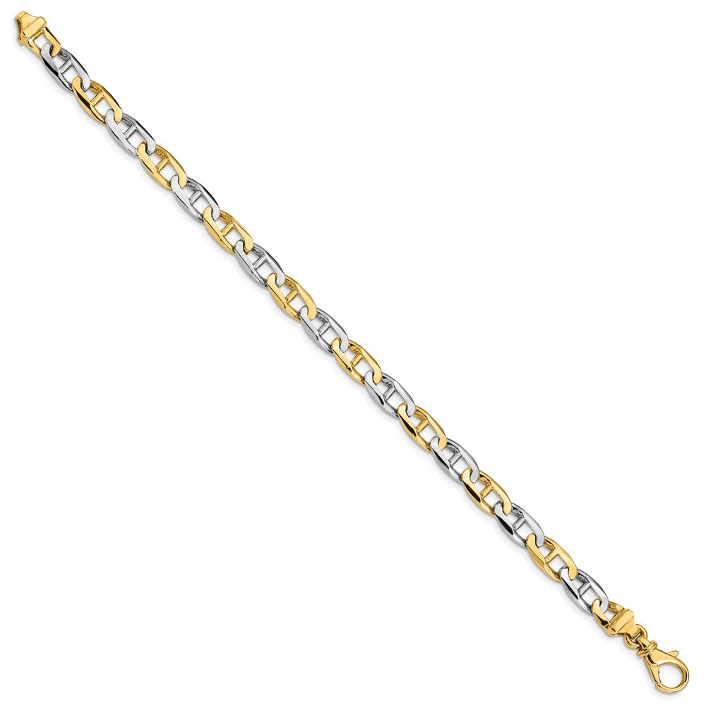 Massiv 14K Bicolor Gold 6.6mm Hand Poliert Fantasie Flach Anker Glieder mit Fantasie Karabinerverschluss Gliederarmband