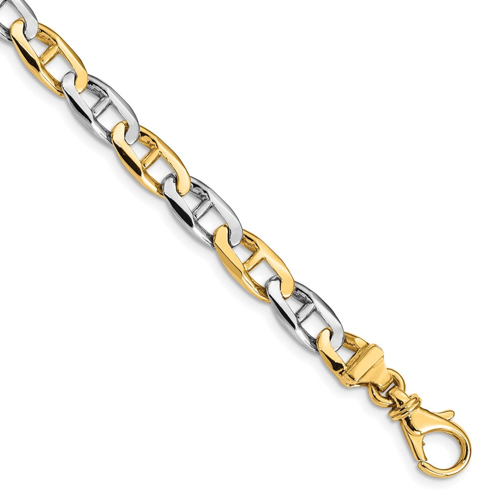 Massiv 14K Bicolor Gold 6.6mm Hand Poliert Fantasie Flach Anker Glieder mit Fantasie Karabinerverschluss Gliederarmband