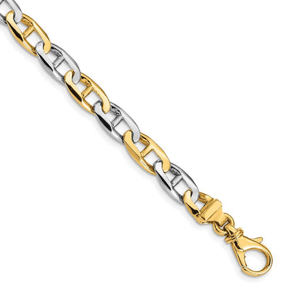 Massiv 14K Bicolor Gold 6.6mm Hand Poliert Fantasie Flach Anker Glieder mit Fantasie Karabinerverschluss Gliederarmband