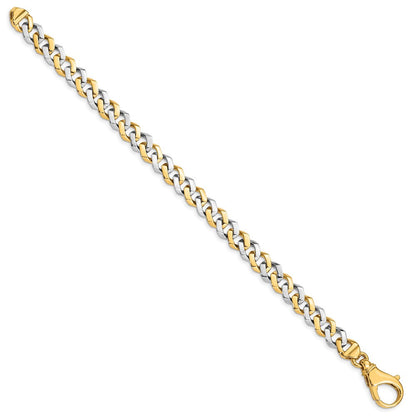 Massiv 14K Bicolor Gold 8mm Hand Poliert Fantasieglieder mit Fantasie Karabinerverschluss Gliederarmband