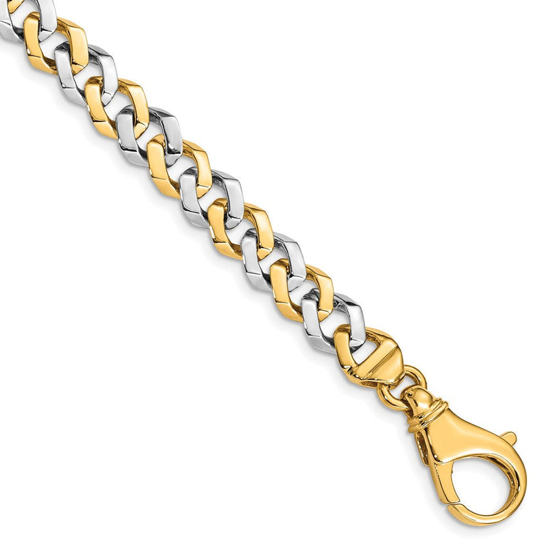 Massiv 14K Bicolor Gold 8mm Hand Poliert Fantasieglieder mit Fantasie Karabinerverschluss Gliederarmband