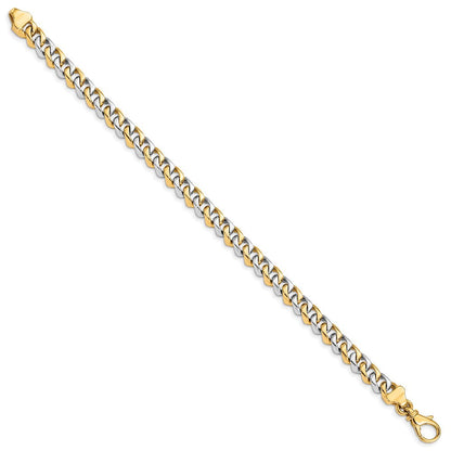 Massiv 14K Bicolor Gold 6.85mm Hand Poliert Fantasieglieder mit Fantasie Karabinerverschluss Gliederarmband