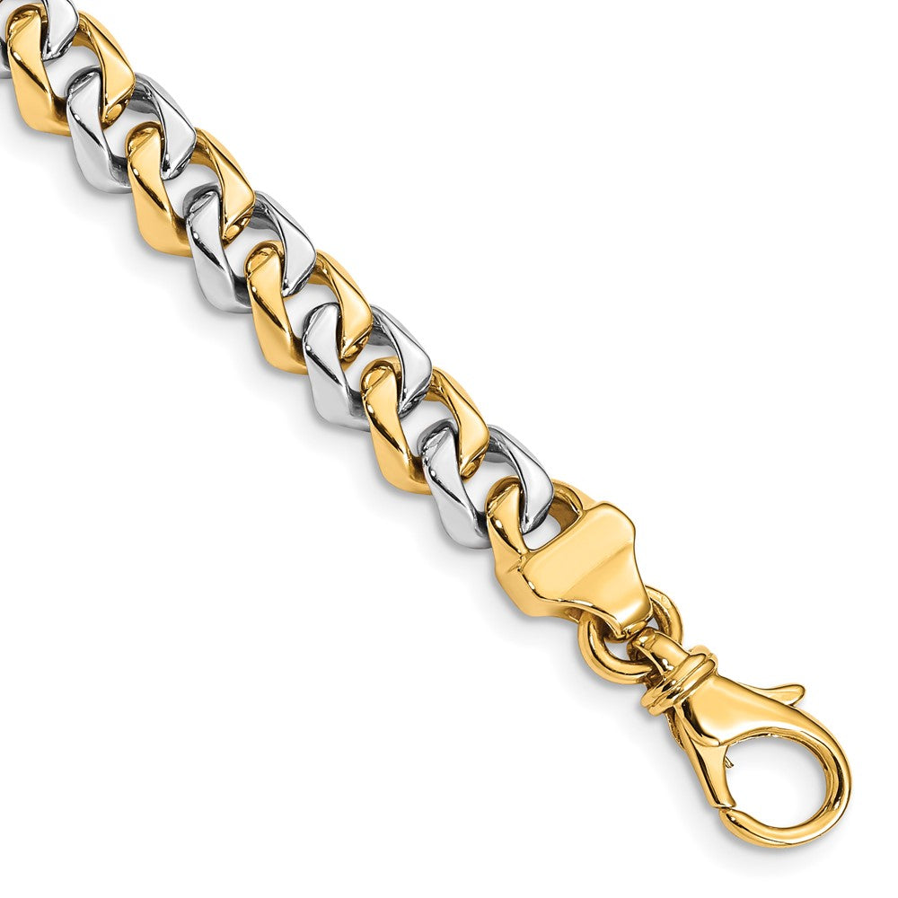 Massiv 14K Bicolor Gold 6.85mm Hand Poliert Fantasieglieder mit Fantasie Karabinerverschluss Gliederarmband