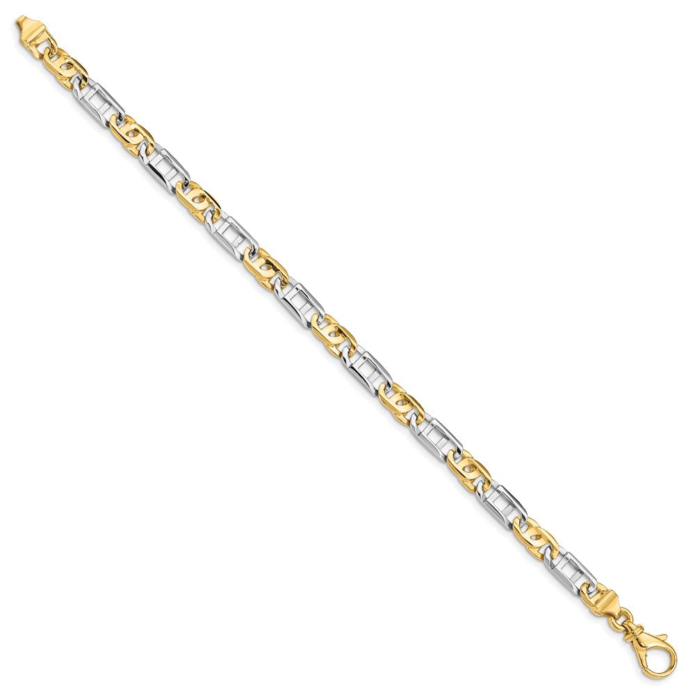 Massiv 14K Bicolor Gold 5.5mm Hand Poliert Fantasieglieder mit Fantasie Karabinerverschluss Gliederarmband