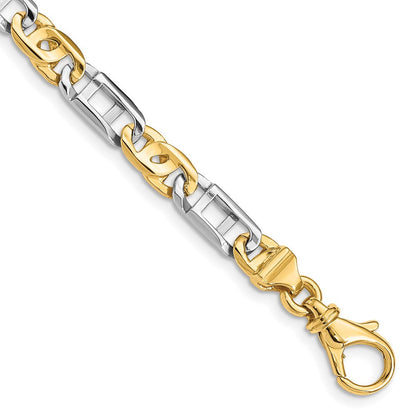 Massiv 14K Bicolor Gold 5.5mm Hand Poliert Fantasieglieder mit Fantasie Karabinerverschluss Halskette