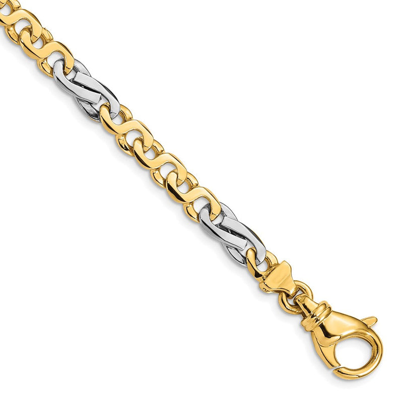 Massiv 14K Bicolor Gold 5.8mm Hand Poliert Fantasieglieder mit Fantasie Karabinerverschluss Gliederarmband