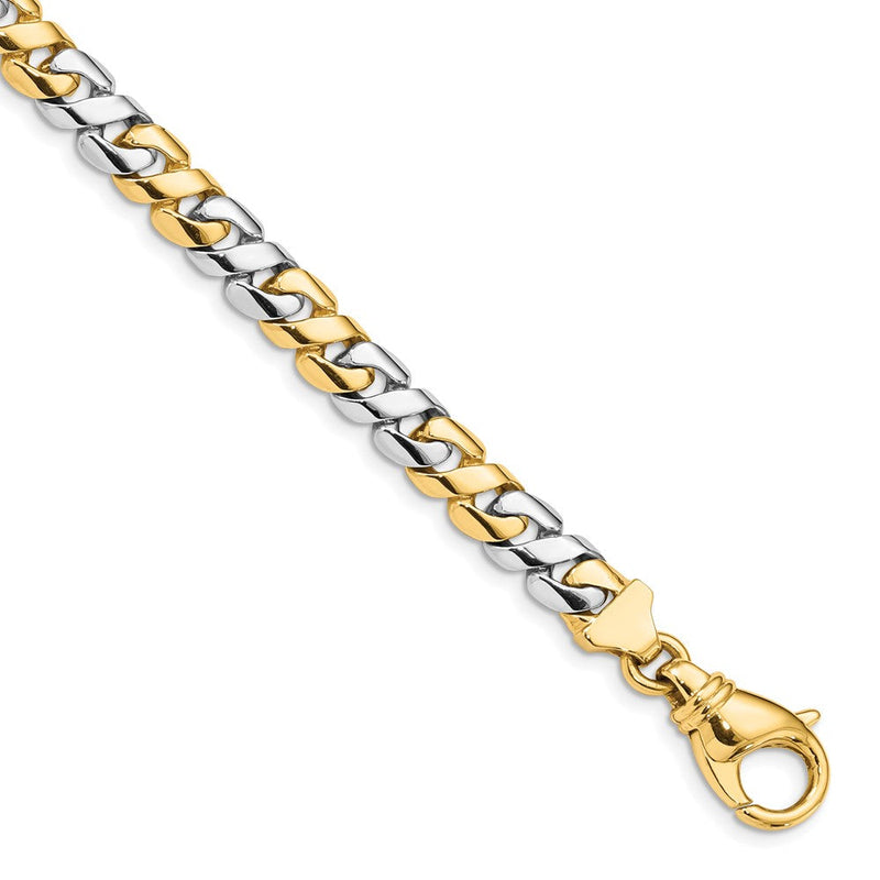 Massiv 14K Bicolor Gold 7.1mm Hand Poliert Fantasieglieder mit Fantasie Karabinerverschluss Gliederarmband