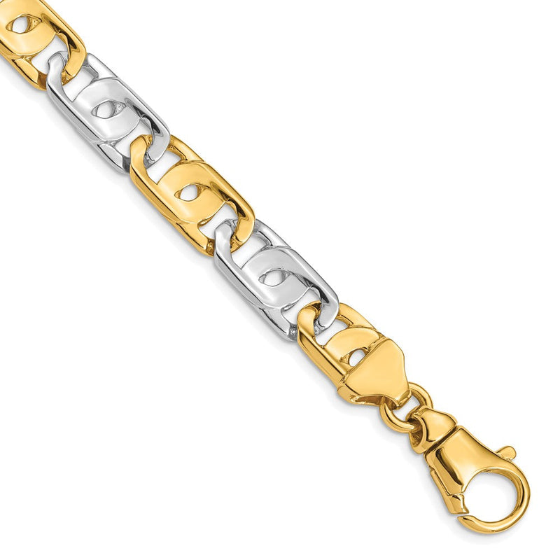 Massiv 14K Bicolor Gold 10mm Hand Poliert Fantasieglieder mit Fantasie Karabinerverschluss Gliederarmband