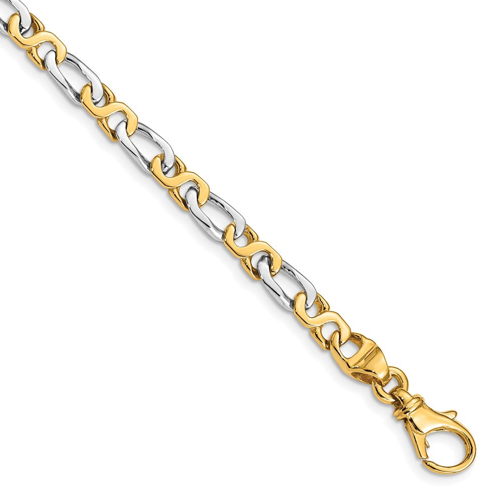 Massiv 14K Bicolor Gold 4.8mm Hand Poliert Fantasieglieder mit Fantasie Karabinerverschluss Halskette