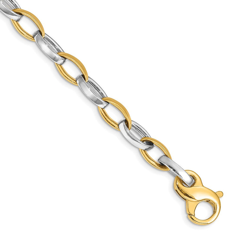 Massiv 14K Bicolor Gold 6.6mm Hand Poliert und Satiniert Fantasieglieder mit Fantasie Karabinerverschluss Gliederarmband