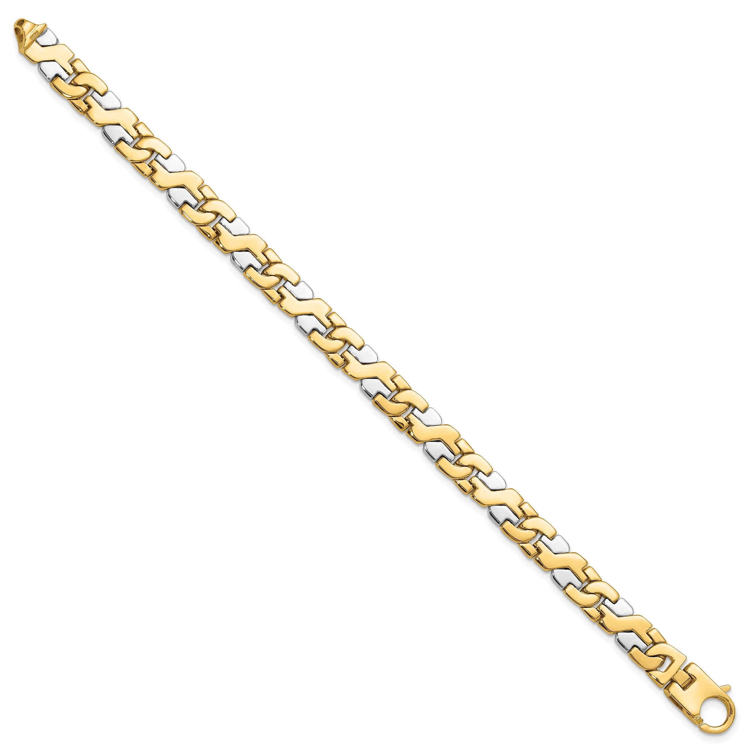 Massiv 14K Bicolor Gold 8.8mm Hand Poliert Fantasieglieder mit Fantasie Karabinerverschluss Gliederarmband