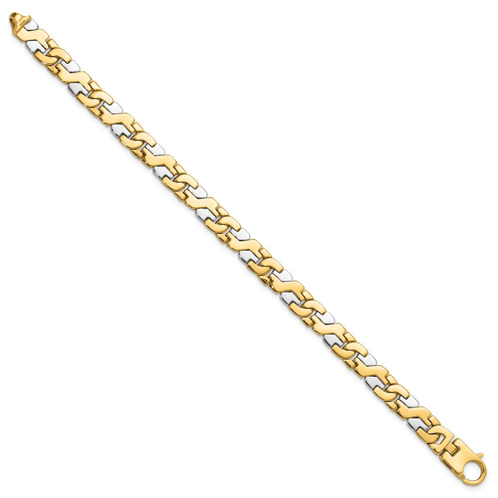 Massiv 14K Bicolor Gold 8.8mm Hand Poliert Fantasieglieder mit Fantasie Karabinerverschluss Gliederarmband